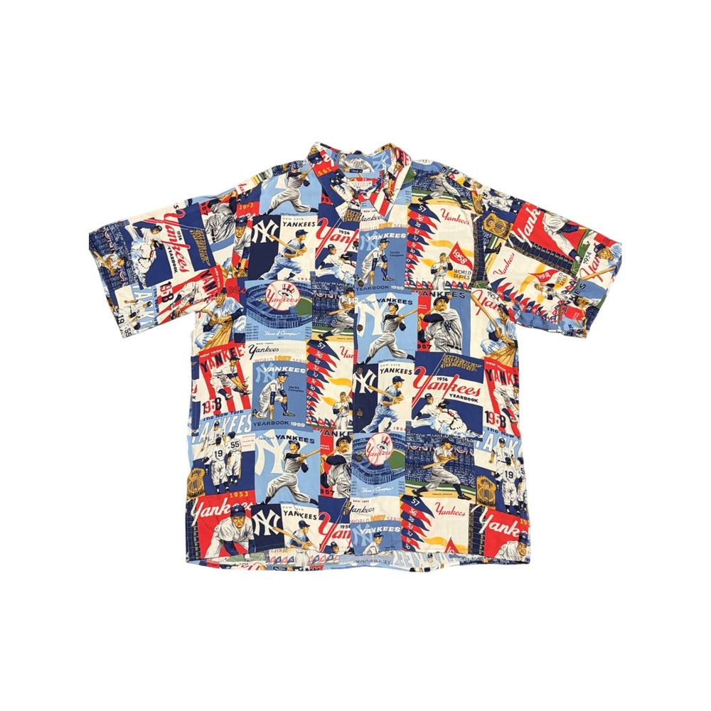 Reyn Spooner New York Yankees MLB Vintage Yearbook Print Rayon Shirt Mens XL